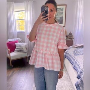 La Roque Gingham Peplum Ruffle Top